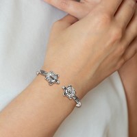 Sterling Silver Polished Antiqued Two Turtles Flexible Bangle view 4