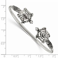 Sterling Silver Polished Antiqued Two Turtles Flexible Bangle view 3