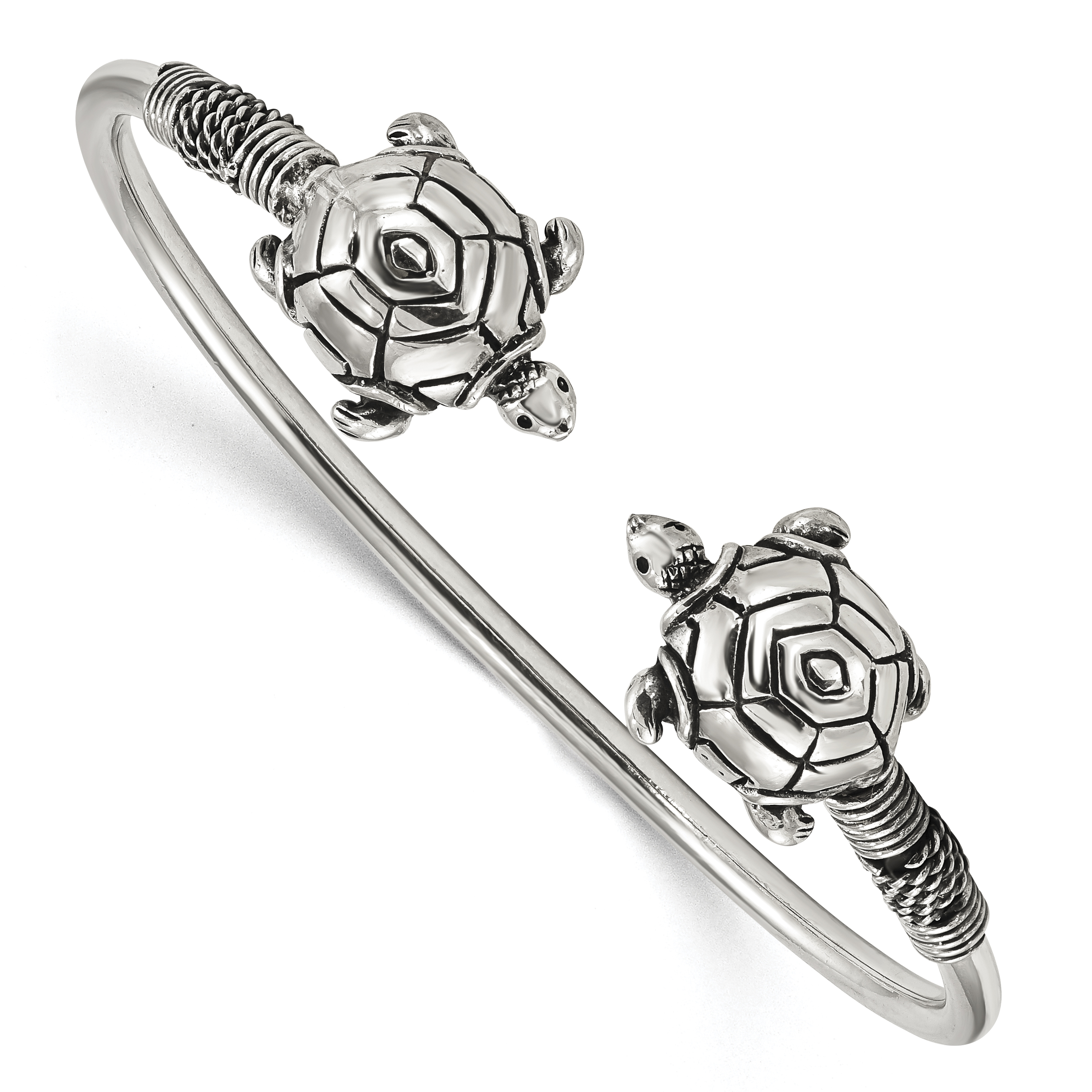 Sterling Silver Polished Antiqued Turtle Flexible Bangle (QB1157)