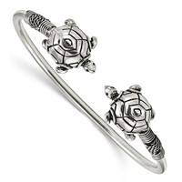 Sterling Silver Polished Antiqued Two Turtles Flexible Bangle view 1