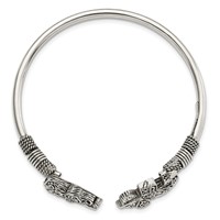 Sterling Silver Polished Antiqued Filigree Two Elephants Flexible Bangle view 2