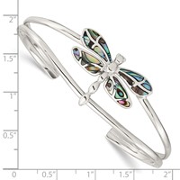 Sterling Silver Polished Abalone Dragonfly Cuff Bangle Bracelet view 3