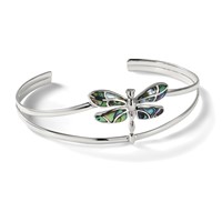 Sterling Silver Polished Abalone Dragonfly Cuff Bangle Bracelet view 5