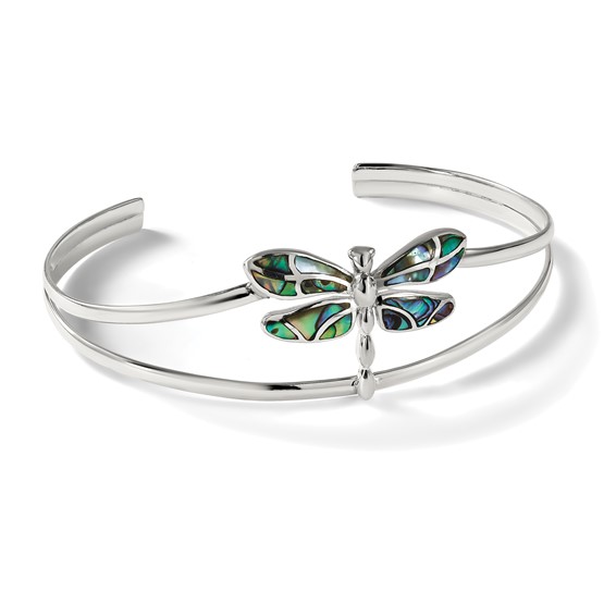 Sterling Silver Abalone Dragonfly Bangle Bracelet