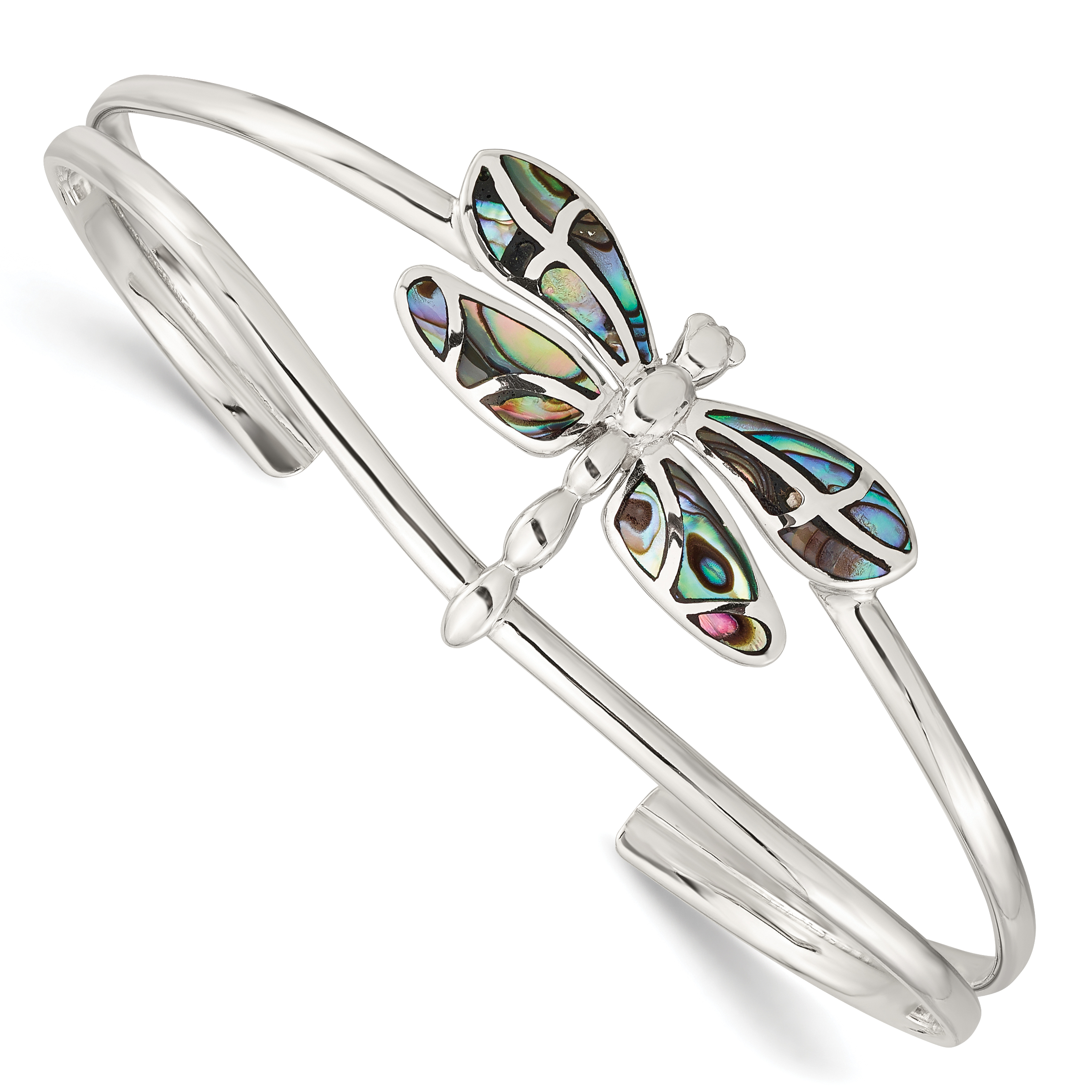 Sterling Silver Abalone Dragonfly Bangle Bracelet (QB1161)