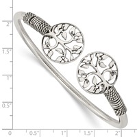 Sterling Silver Polished Antiqued Tree of Life Flexible Bangle view 3