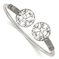 Sterling Silver Polished Antiqued Tree of Life Flexible Bangle view 1