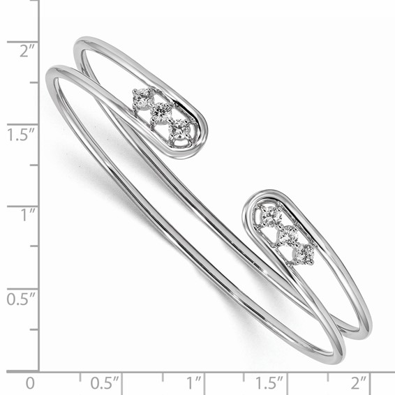 Sterling Silver Rhodium-plated CZ Cuff Bangle