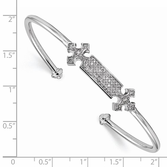 Pure Fire Sterling Silver Rhodium-plated CZ Cross Cuff Bangle