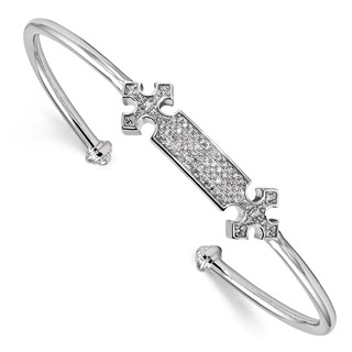 Pure Fire Sterling Silver Rhodium-plated CZ Cross Cuff Bangle