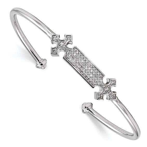 Pure Fire Sterling Silver Rhodium-plated CZ Cross Cuff Bangle