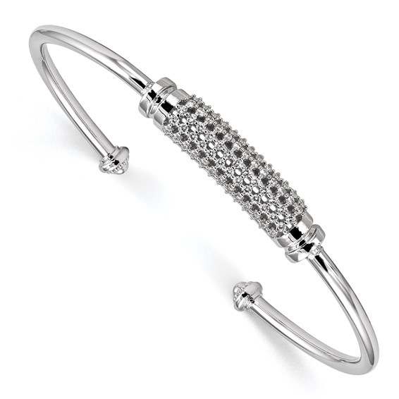 Pure Fire Sterling Silver Rhod-plated CZ Cuff Bangle