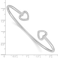 Sterling Silver Rhodium-plated CZ Two Hearts Cuff Bangle view 3