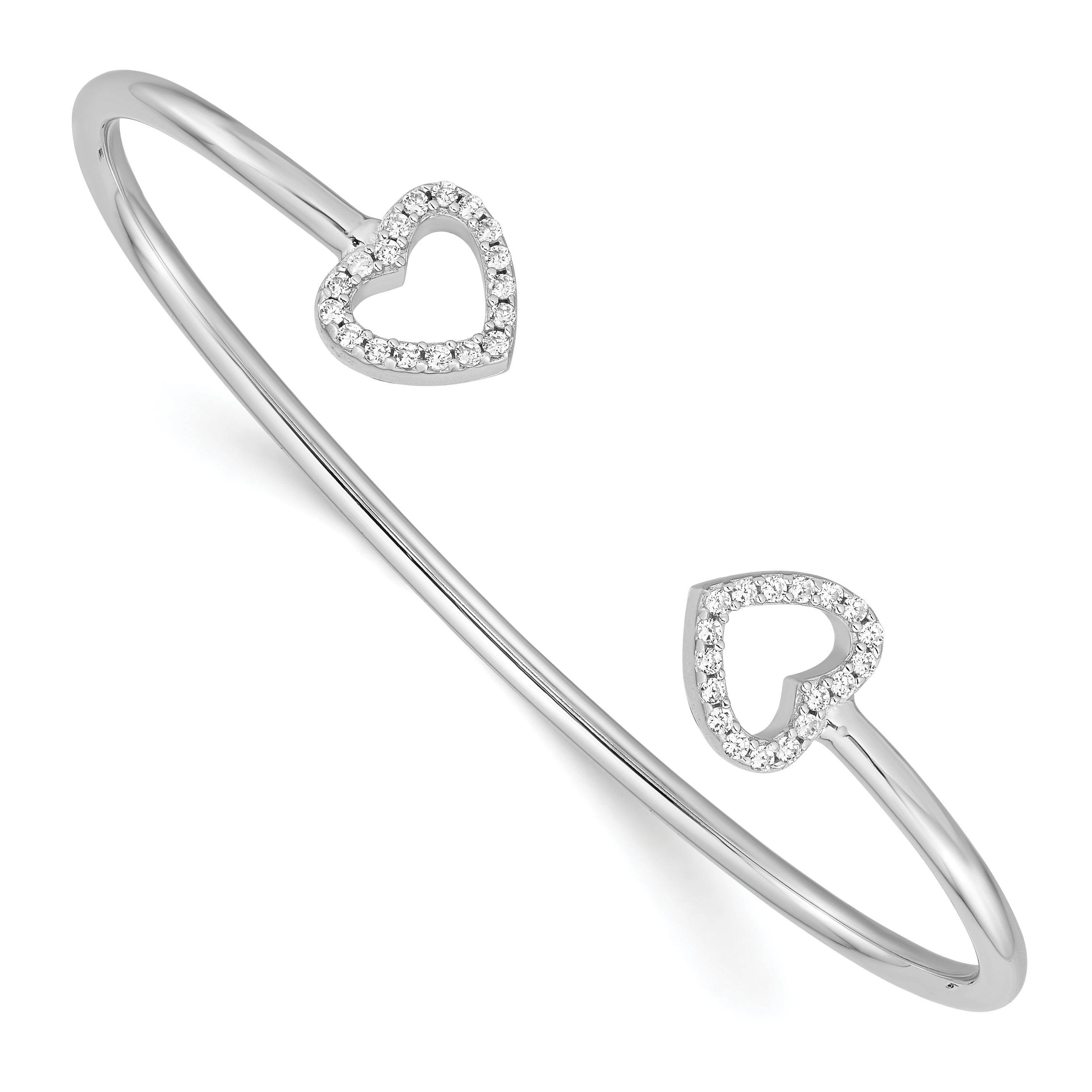 Sterling Silver Rhodium-plated CZ Heart Cuff Bangle (QB1180)
