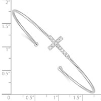 Sterling Silver Rhodium-plated Polished CZ Cross Cuff Bangle view 3