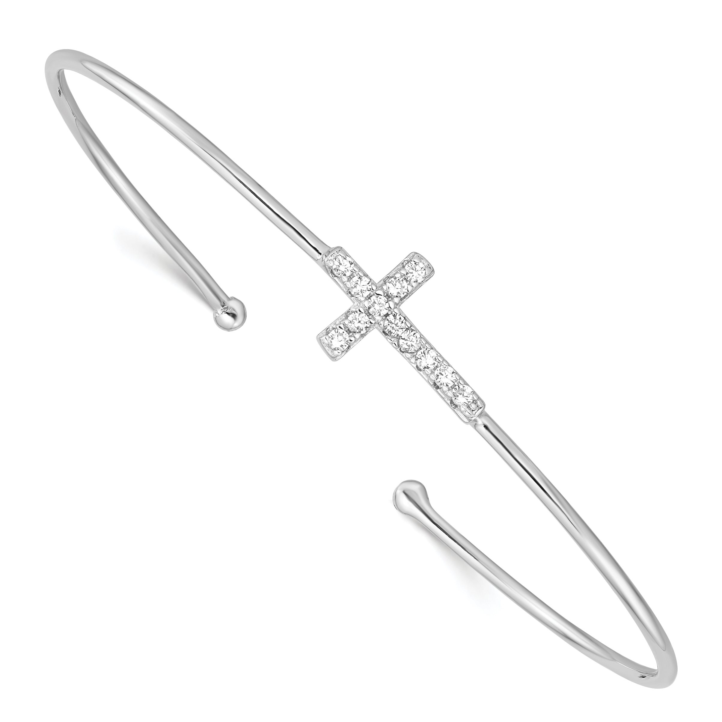 Sterling Silver Rhodium-plated CZ Cross Cuff Bangle (QB1185)
