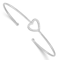 Sterling Silver Rhodium-plated Polished CZ Heart Cuff Bangle Bracelet view 1