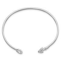 Sterling Silver Rhodium-plated Polished CZ Anchor Cuff Bangle view 2