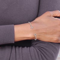 Sterling Silver Rhodium-plated Polished CZ Anchor Cuff Bangle view 4