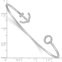 Sterling Silver Rhodium-plated Polished CZ Anchor Cuff Bangle view 3