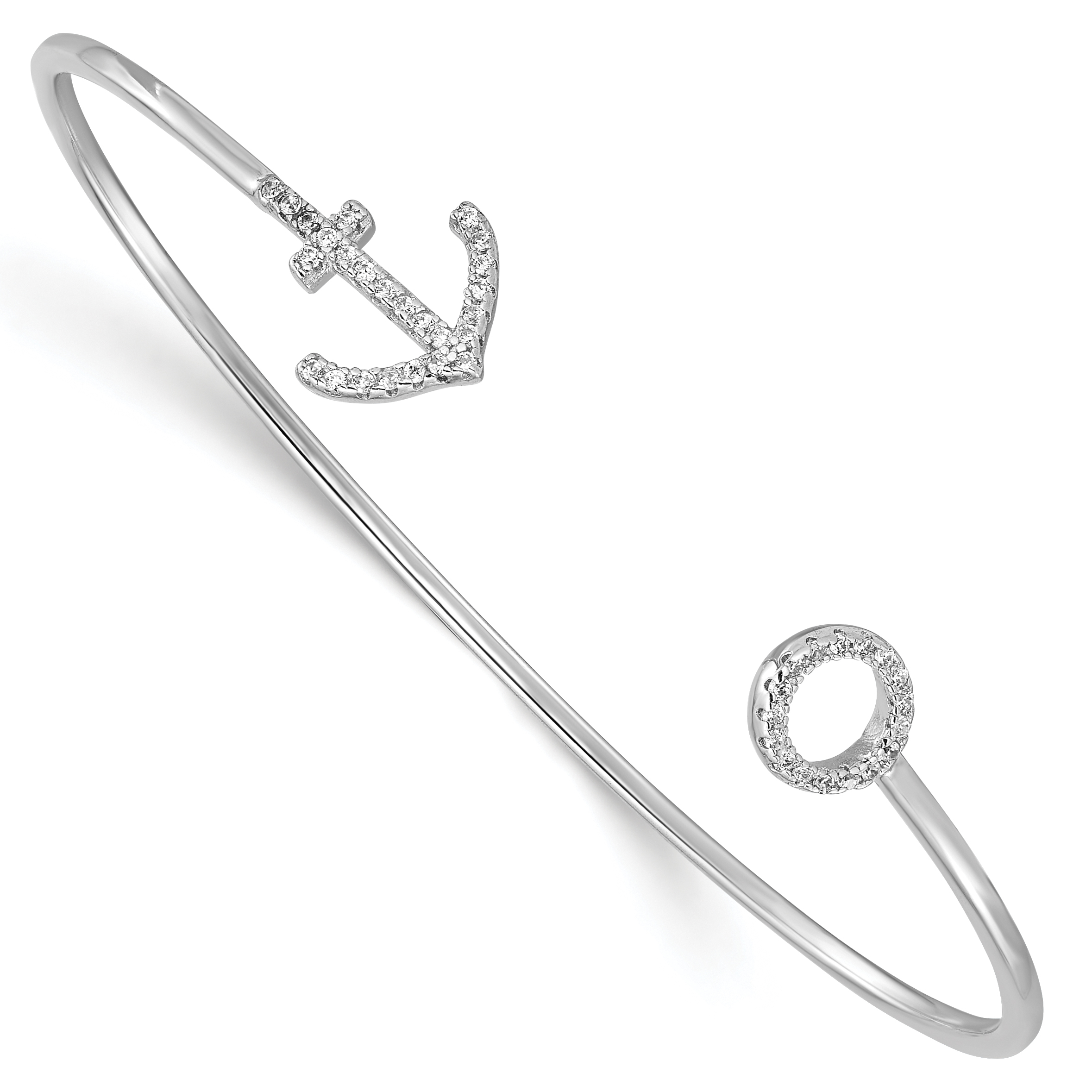 Sterling Silver Rhodium-plated CZ Anchor Cuff Bangle (QB1187)