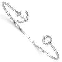 Sterling Silver Rhodium-plated Polished CZ Anchor Cuff Bangle view 1