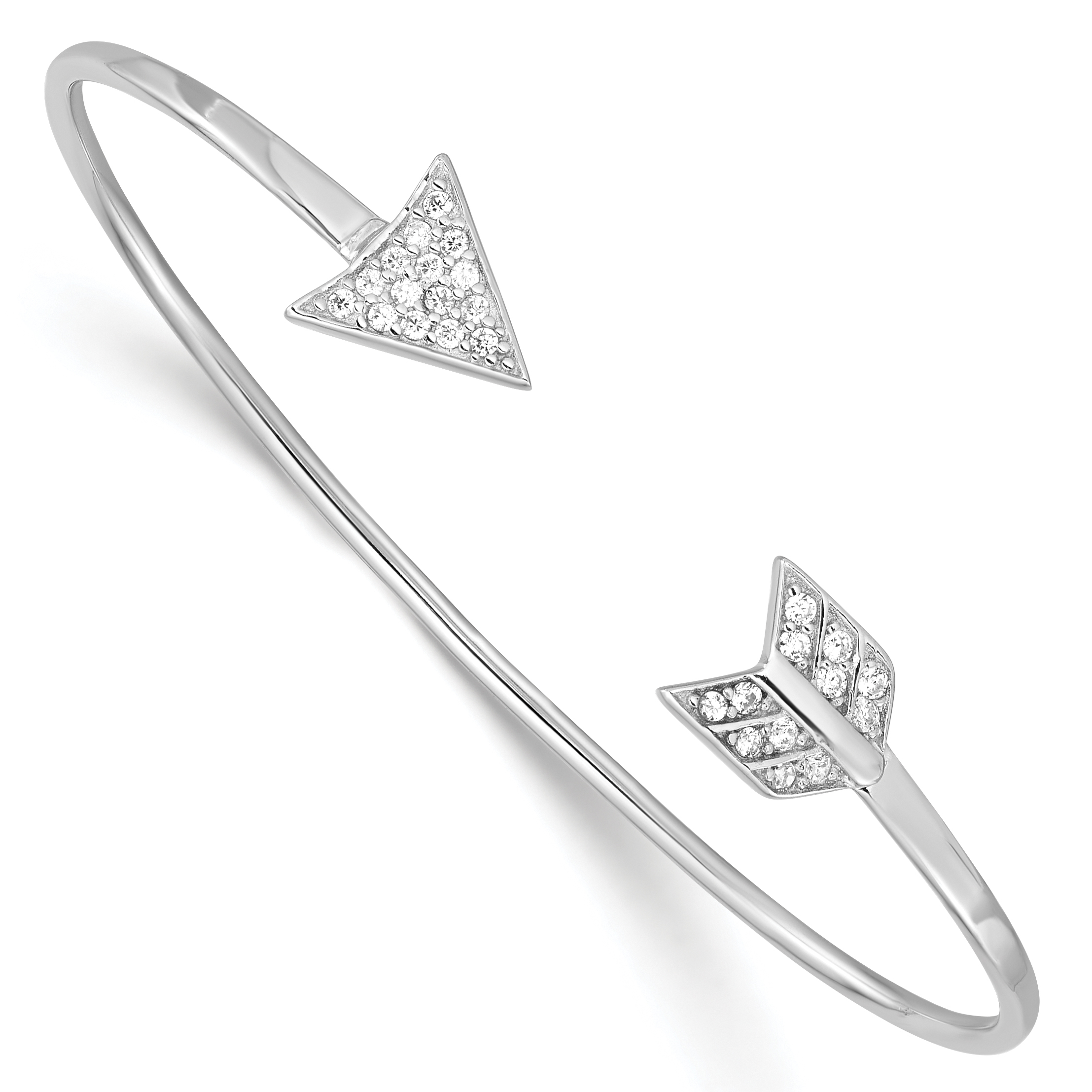 Sterling Silver Rhodium-plated CZ Arrow Cuff Bangle (QB1188)
