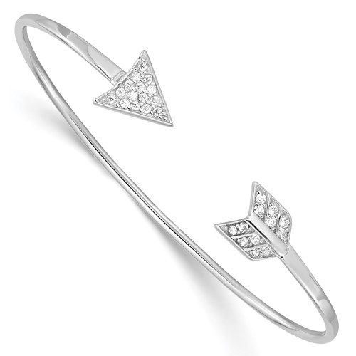 Sterling Silver Rhodium-plated CZ Arrow Cuff Bangle