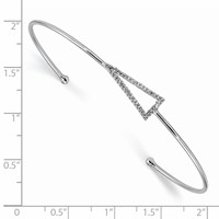 Sterling Silver Rhodium-plated Polished CZ Triangle Cuff Bangle view 2