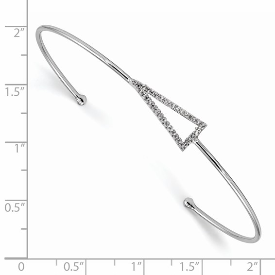 Sterling Silver Rhodium-plated CZ Triangle Cuff Bangle