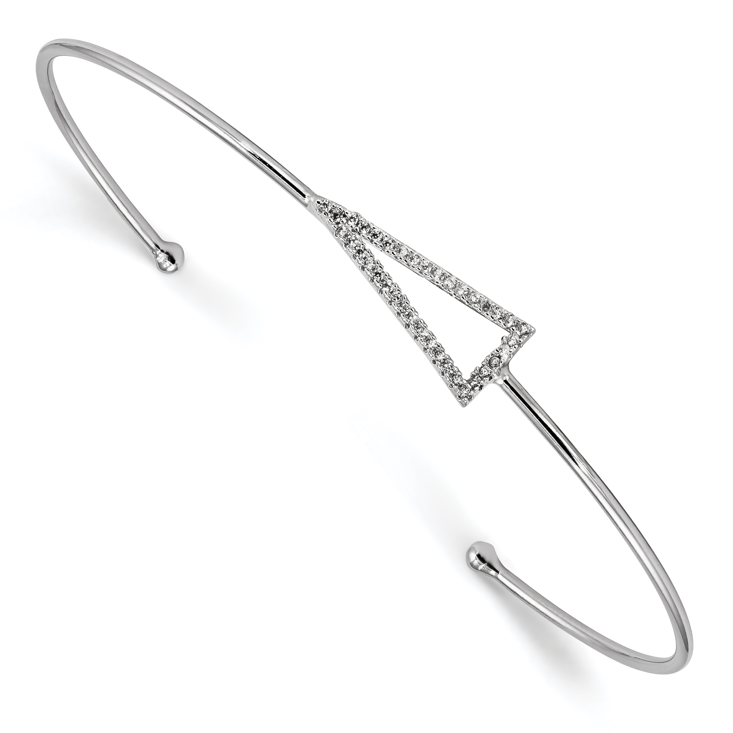 Sterling Silver Rhodium-plated CZ Triangle Cuff Bangle (QB1189)