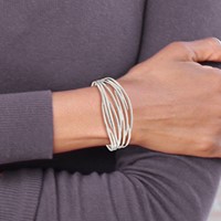 Sterling Silver Polished Multi-strand Cuff Bangle view 4