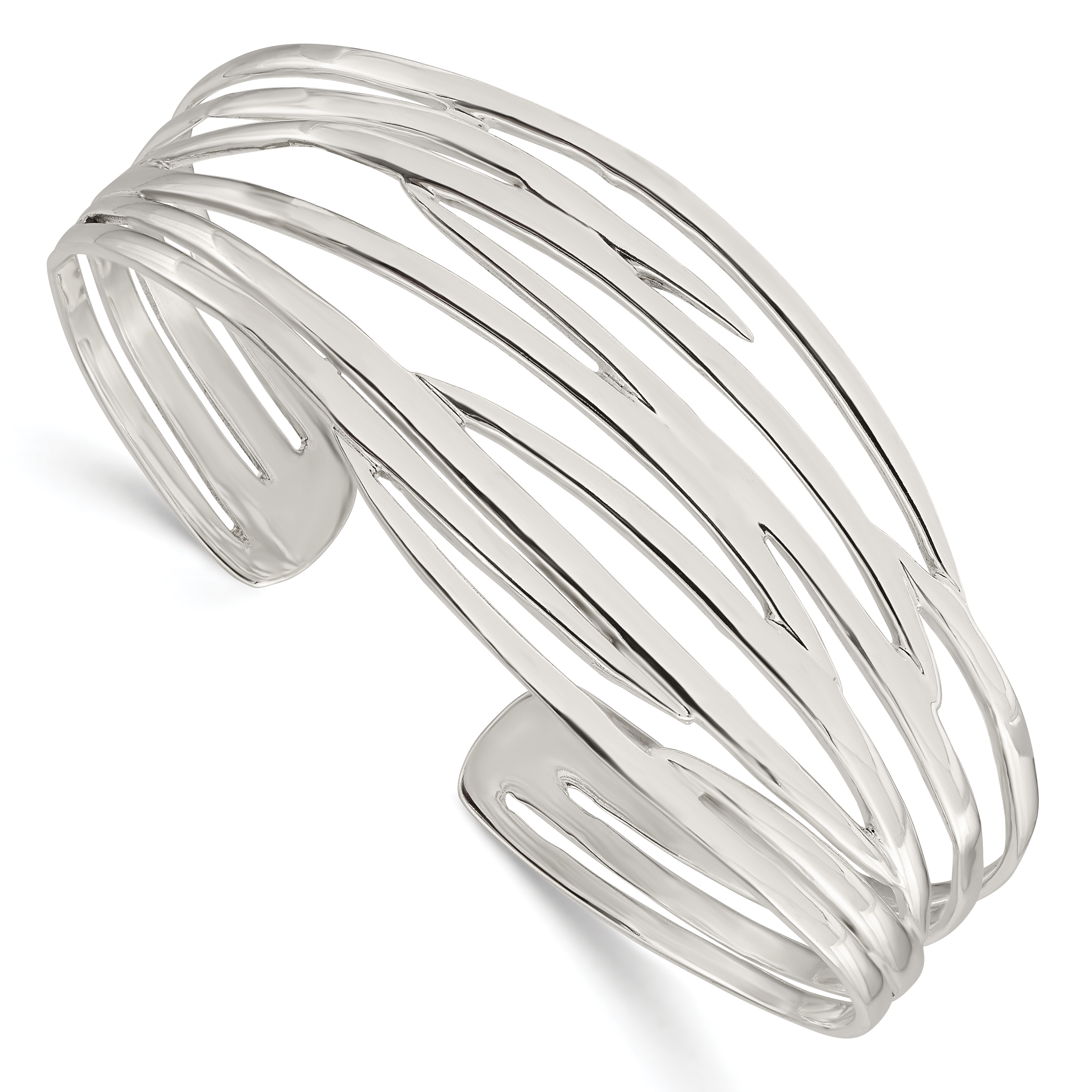 Sterling Silver Polished Multi-strand Cuff Bangle (QB1196)
