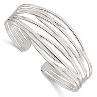 Sterling Silver Polished Multi-strand Cuff Bangle view 1