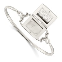 Sterling Silver Polished 24mm Rectangular Locket Hook Closure Bangle view 2