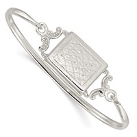 Sterling Silver Polished 24mm Rectangular Locket Hook Closure Bangle view 1