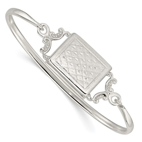 Sterling Silver Polished 24mm Rectangular Locket Hook Closure Bangle