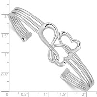 Sterling Silver Rhodium-plated Hearts and Infinity Cuff Bangle view 3