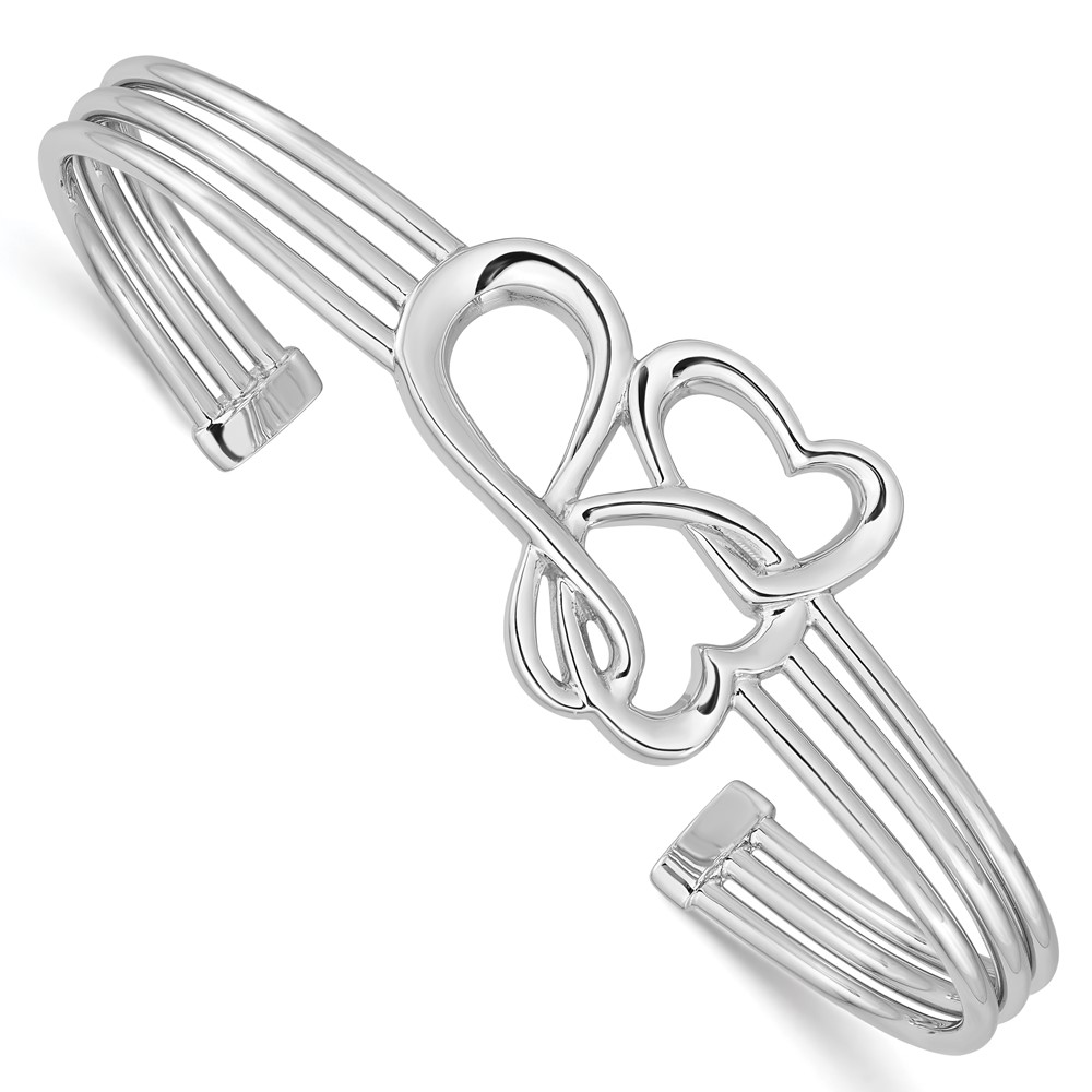 Sterling Silver Rhodium-plated Hearts and Infinity Cuff Bangle