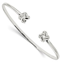 Sterling Silver Polished Love Knot Ends Cuff Bangle Bracelet view 1