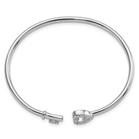 Sterling Silver Rhodium-plated CZ Heart and Key Flexible Bangle view 2