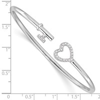 Sterling Silver Rhodium-plated CZ Heart and Key Flexible Bangle view 3