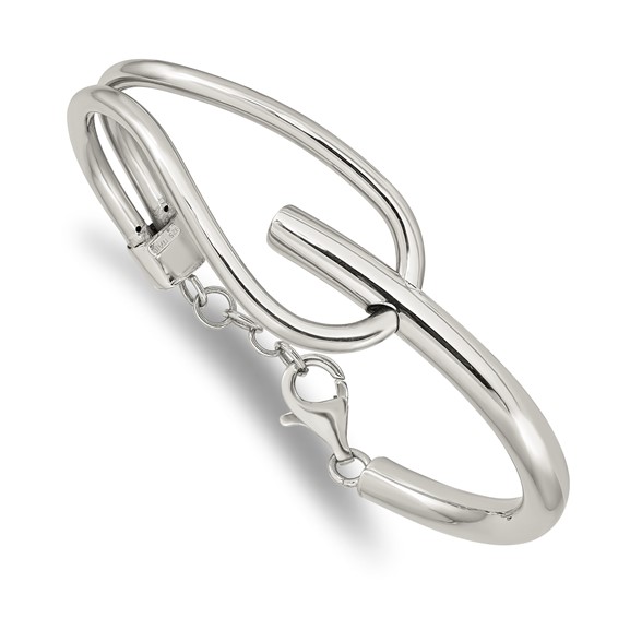 Sterling Silver Polished with Safety Chain Bangle