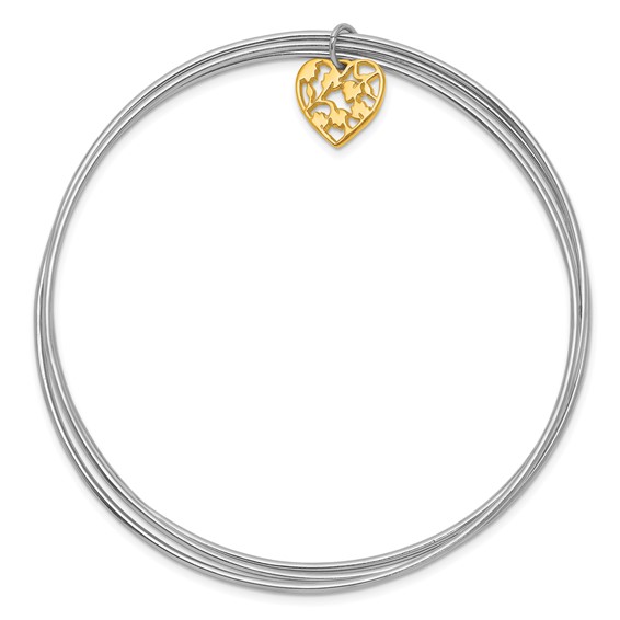 Sterling Silver Rhodium-plated Polished Gold-tone Heart Bangle