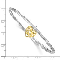 Sterling Silver Rhodium-plated Polished Gold-tone Heart Bangle view 3