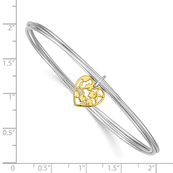 Sterling Silver Rhodium-plated Polished Gold-tone Heart Bangle