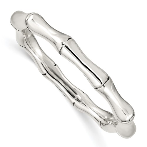 Sterling Silver Polished Bamboo 9.6mm Slip-on Bangle