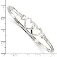 Sterling Silver Polished 2 Hearts Hook Closure Bangle view 3