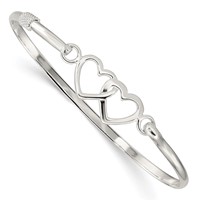 Sterling Silver Polished 2 Hearts Hook Closure Bangle view 1