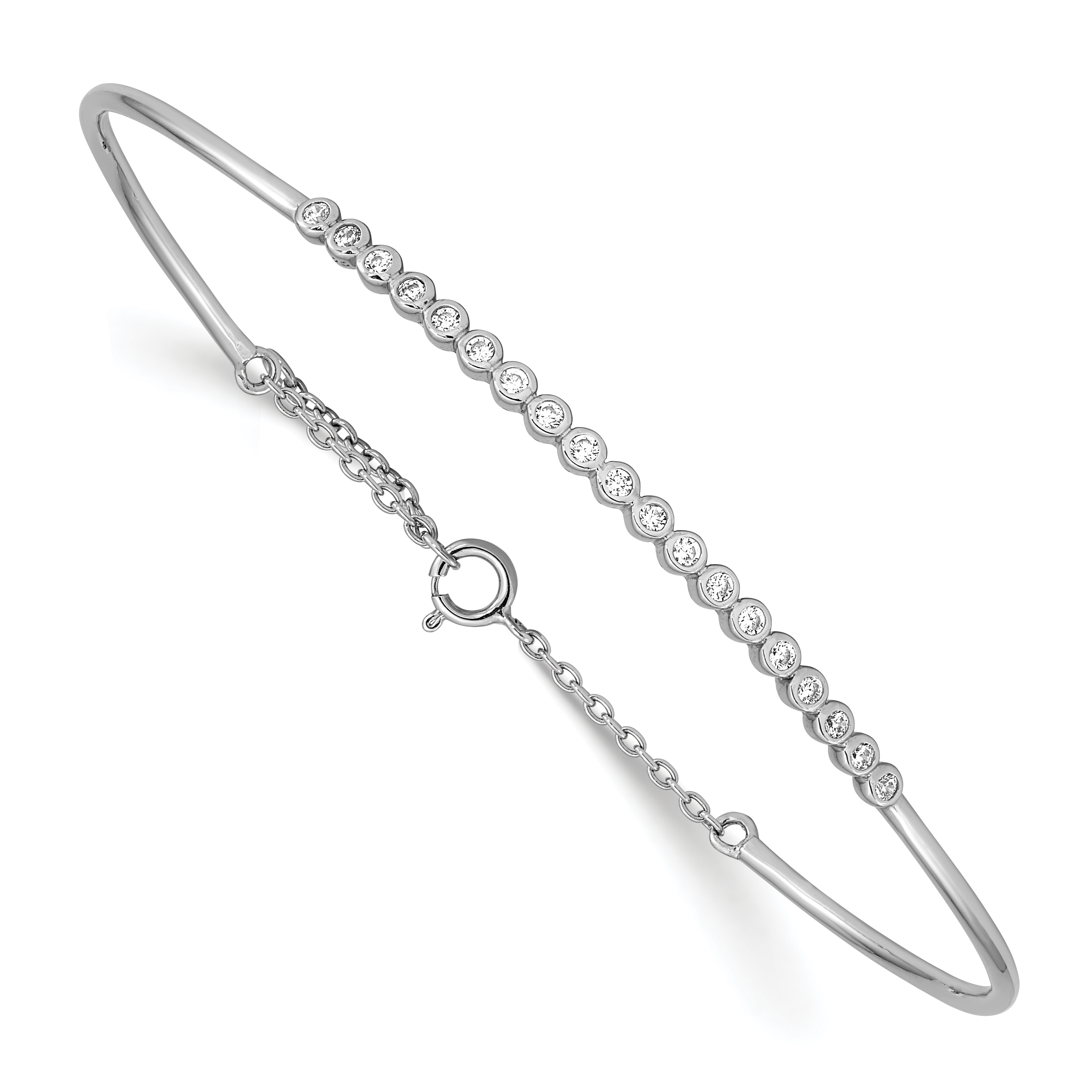 Sterling Silver Rhodium Plated Children's CZ Bangle with Safety Chain (QB1242)